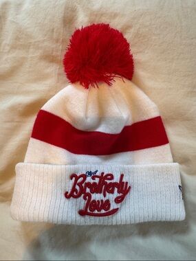 Philadelphia 76ers City of Brotherly Love Red & White Pom Beanie